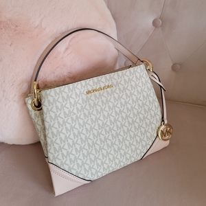 NWT Michael Kors Nicole Large Logo Crossbody Bag Powder Blush Multi
